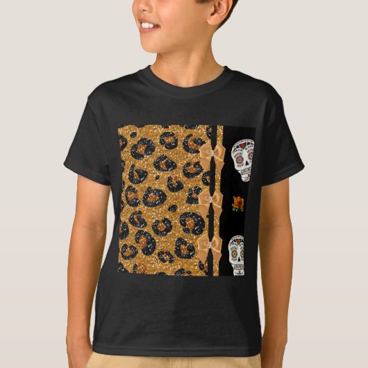 RAB Rockabilly Gold Leopard Print Sugar Skulls T-shirt (Voorkant)