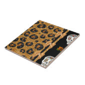 RAB Rockabilly Gold Leopard Print Sugar Skulls Tegeltje (Zijkant)