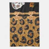 RAB Rockabilly Gold Leopard Print Sugar Skulls Theedoek (Verticaal)