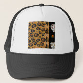 RAB Rockabilly Gold Leopard Print Sugar Skulls Trucker Pet (Voorkant)