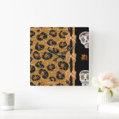 RAB Rockabilly Gold Leopard Print Sugar Skulls Vierkante Klok (Huis)