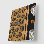RAB Rockabilly Gold Leopard Print Sugar Skulls Vierkante Klok (Hoek)