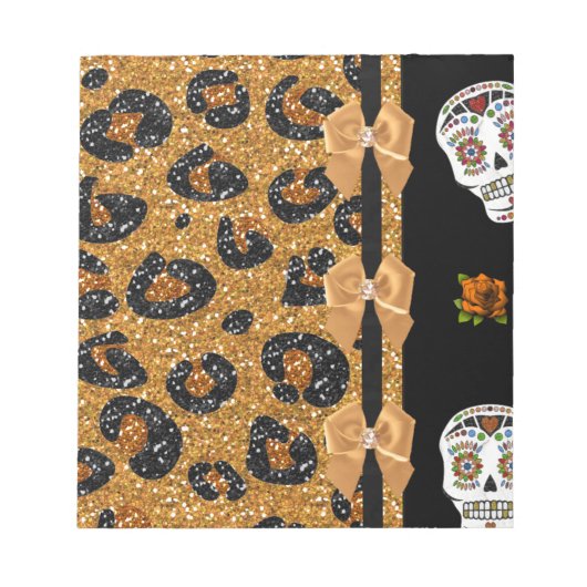 RAB Rockabilly Goud Luipaardprint Suiker Schedels Notitieblok (Voorkant)