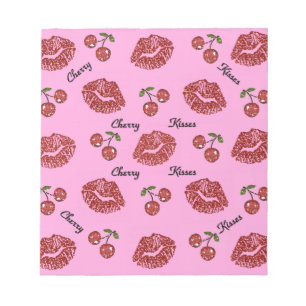 RAB Rockabilly Kersen Kussen op Roze Notitieblok