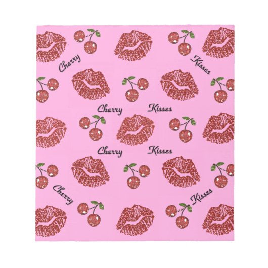 RAB Rockabilly Kersen Kussen op Roze Notitieblok (Voorkant)