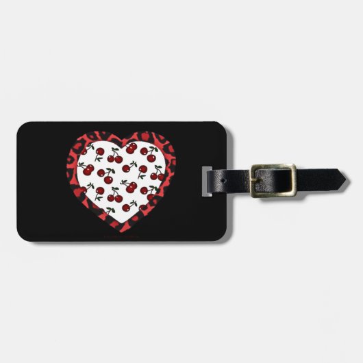 RAB Rockabilly Kersen Luipaardprint Hart Bagagelabel (Voorkant horizontaal)