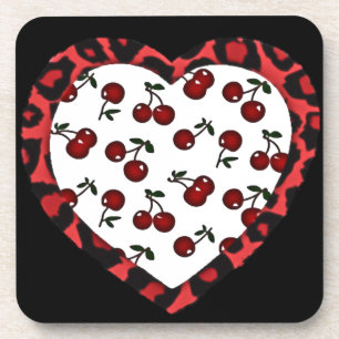 RAB Rockabilly Kersen Luipaardprint Hart Bier Onderzetter