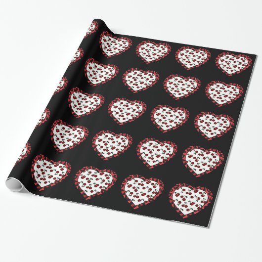 RAB Rockabilly Kersen Luipaardprint Hart Cadeaupapier (Uitgerold)