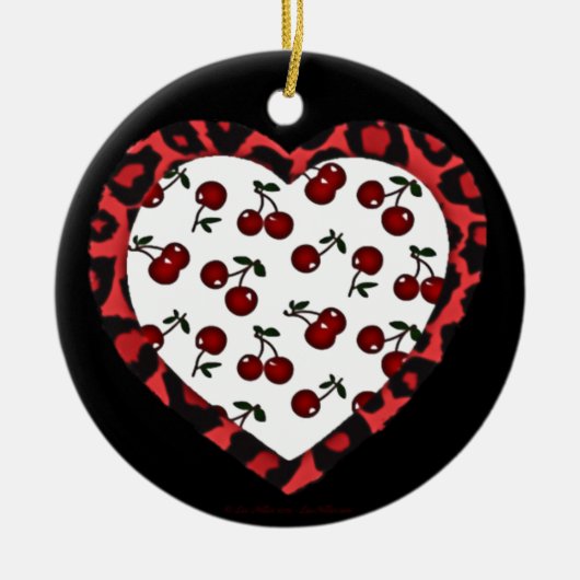 RAB Rockabilly Kersen Luipaardprint Hart Keramisch Ornament (Voorkant)