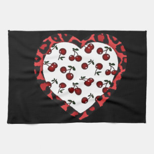 RAB Rockabilly Kersen Luipaardprint Hart Theedoek