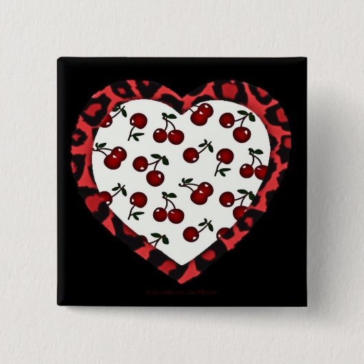 RAB Rockabilly Kersen Luipaardprint Hart Vierkante Button 5,1 Cm (Voorkant)