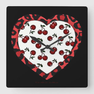 RAB Rockabilly Kersen Luipaardprint Hart Vierkante Klok