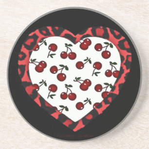 RAB Rockabilly Kersen Luipaardprint Hart Zandsteen Onderzetter