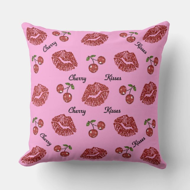 RAB Rockabilly Kussen van Kersen op Roze (Voorkant)