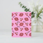 RAB Rockabilly Kussen van Kersen op Roze Briefkaart (Staand voorkant)