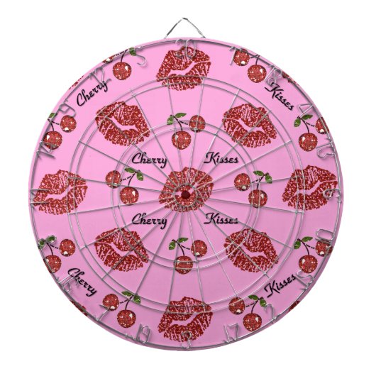 RAB Rockabilly Kussen van Kersen op Roze Dartbord (Voorkant)