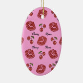 RAB Rockabilly Kussen van Kersen op Roze Keramisch Ornament (Rechts)