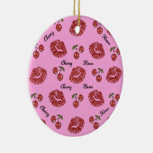 RAB Rockabilly Kussen van Kersen op Roze Keramisch Ornament (Rechts)