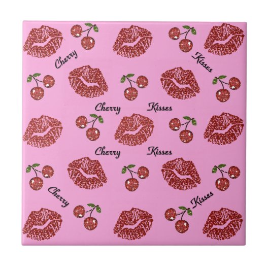 RAB Rockabilly Kussen van Kersen op Roze Tegeltje (Voorkant)