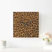 RAB Rockabilly Leopard Print Brown Gold Vierkante Klok (Huis)