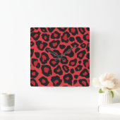 RAB Rockabilly Leopard Print Red Black Vierkante Klok (Huis)