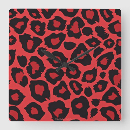 RAB Rockabilly Leopard Print Red Black Vierkante Klok (Voorkant)