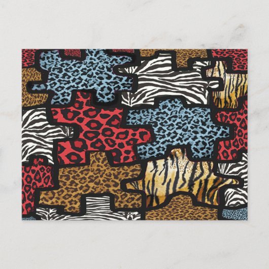 RAB Rockabilly Leopard Zebra Puzzle Print Giften Briefkaart (Voorkant)