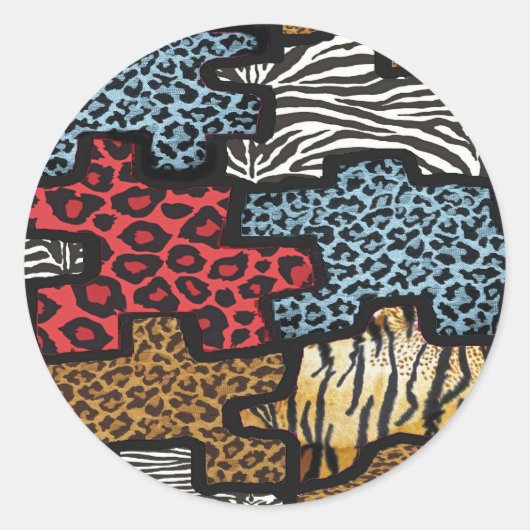 RAB Rockabilly Leopard Zebra Puzzle Print Giften Ronde Sticker (Voorkant)