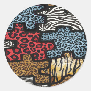 RAB Rockabilly Leopard Zebra Puzzle Print Giften Ronde Sticker