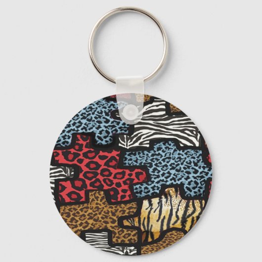 RAB Rockabilly Leopard Zebra Puzzle Print Giften Sleutelhanger (Voorkant)