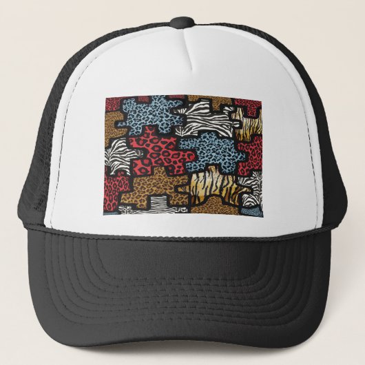RAB Rockabilly Luipaard Zebra Puzzel Print Cadeaus Trucker Pet (Voorkant)