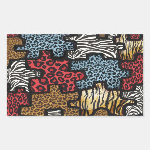 RAB Rockabilly Luipaard Zebra Puzzelprint Cadeaus Rechthoekige Sticker