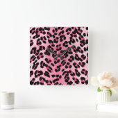 RAB Rockabilly Pink Cheetah Print Vierkante Klok (Huis)