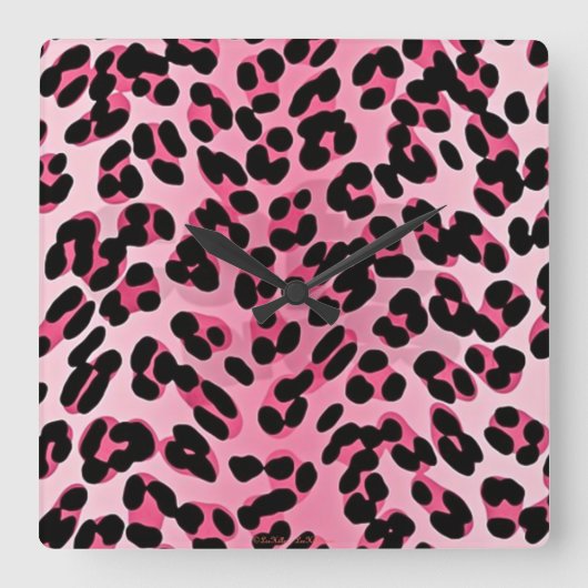 RAB Rockabilly Pink Cheetah Print Vierkante Klok (Voorkant)