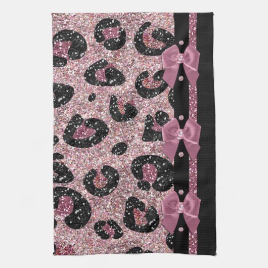 RAB Rockabilly Pink Leopard Print Ribbon Bokethand Theedoek (Verticaal)