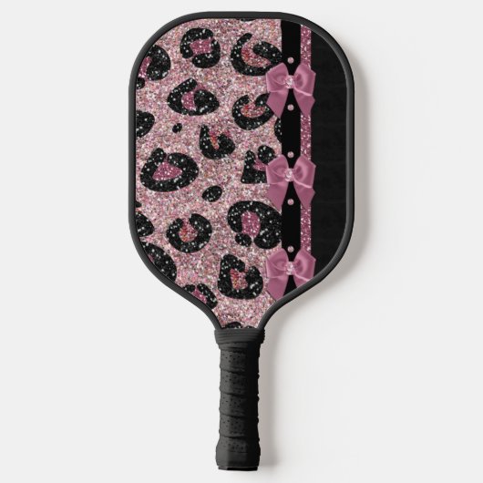 RAB Rockabilly Pink Leopard Print Ribbon Bow Pickleball Paddle (Achterkant)