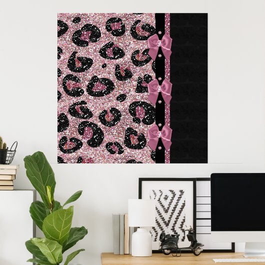 RAB Rockabilly Pink Leopard Print Ribbon Bows (Thuiskantoor)