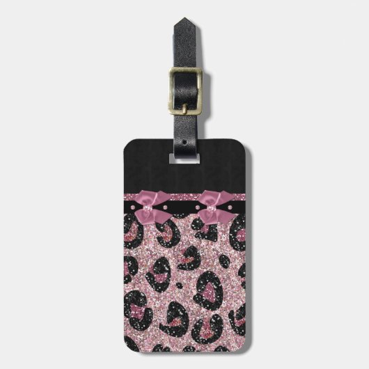 RAB Rockabilly Pink Leopard Print Ribbon Bows Bagagelabel (Voorkant verticaal)