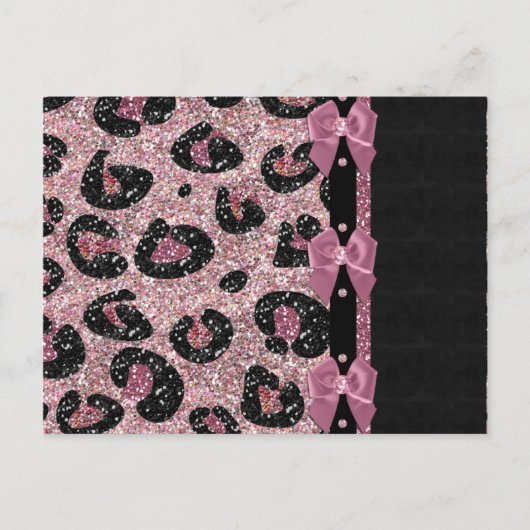 RAB Rockabilly Pink Leopard Print Ribbon Bows Briefkaart (Voorkant)