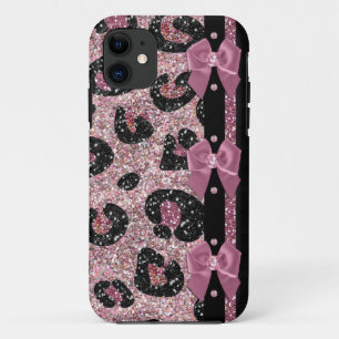RAB Rockabilly Pink Leopard Print Ribbon Bows iPhone 11 Hoesje