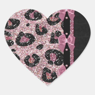 RAB Rockabilly Pink Leopard Print Ribbon Bows Hart Sticker