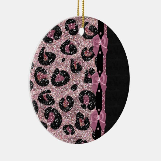 RAB Rockabilly Pink Leopard Print Ribbon Bows Keramisch Ornament (Rechts)