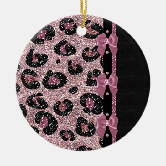 RAB Rockabilly Pink Leopard Print Ribbon Bows Keramisch Ornament (Voorkant)