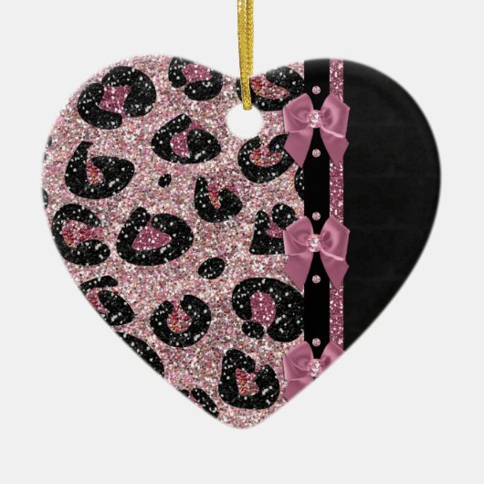 RAB Rockabilly Pink Leopard Print Ribbon Bows Keramisch Ornament (Voorkant)