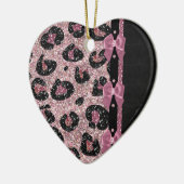RAB Rockabilly Pink Leopard Print Ribbon Bows Keramisch Ornament (Links)