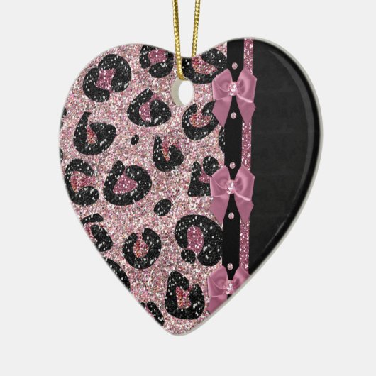 RAB Rockabilly Pink Leopard Print Ribbon Bows Keramisch Ornament (Links)