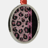 RAB Rockabilly Pink Leopard Print Ribbon Bows Metalen Ornament (Rechts)