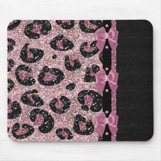 RAB Rockabilly Pink Leopard Print Ribbon Bows Muismat (Voorkant)