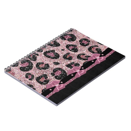 RAB Rockabilly Pink Leopard Print Ribbon Bows Notitieboek (Linkerzijde)