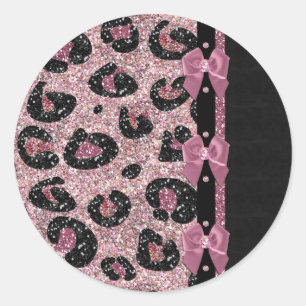 RAB Rockabilly Pink Leopard Print Ribbon Bows Ronde Sticker